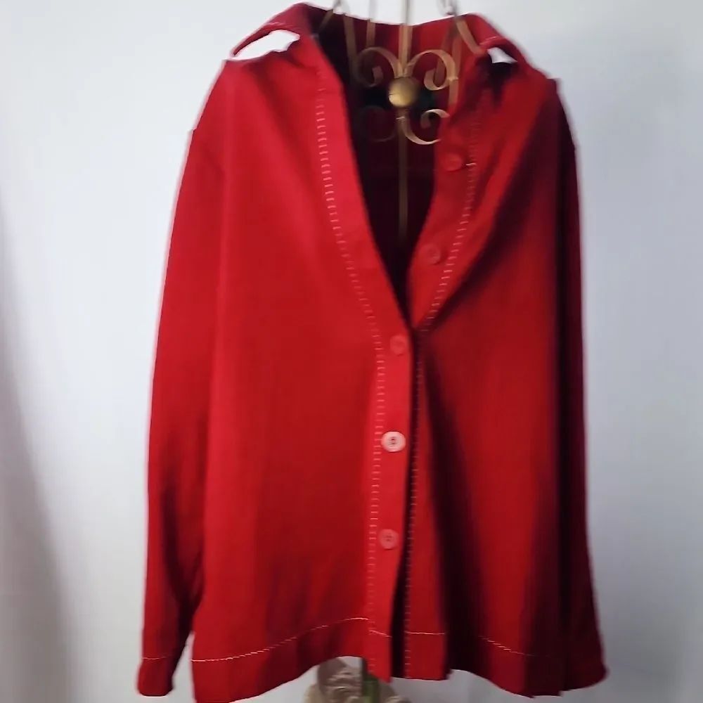 Red Shirt Tunic Jacket Shacket Size S White Stitch Detail